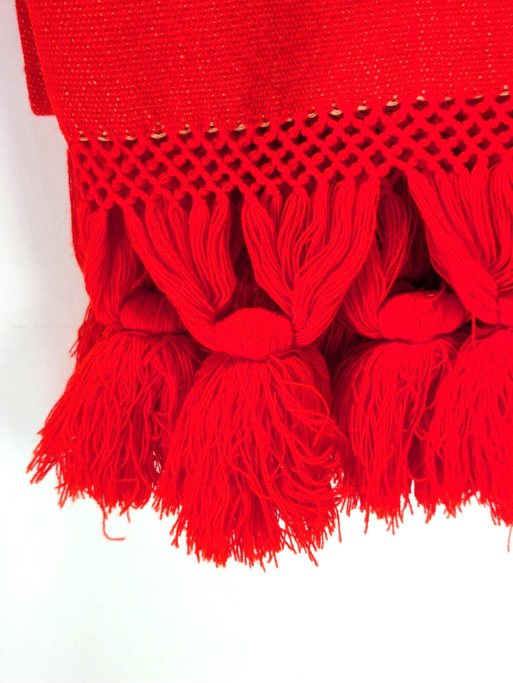 Red Pashmina Wrap With Tassles Shawl for Women Wool Cotton Blend 80" x 26" - Picture 5 of 9